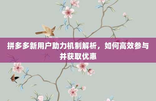 拼多多新用户助力机制解析，如何高效参与并获取优惠-第1张图片-拼多多助力