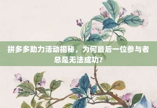 拼多多助力活动揭秘，为何最后一位参与者总是无法成功？-第1张图片-拼多多助力