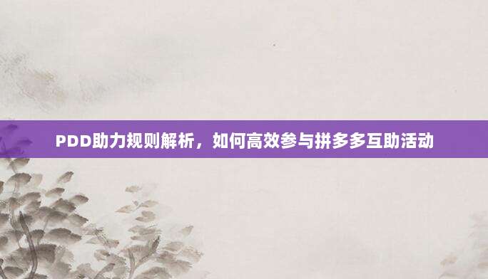 PDD助力规则解析,如何高效参与拼多多互助活动-第1张图片-拼多多助力 PDD助力规则解析,如何高效参与拼多多互助活动-第1张图片-拼多多助力