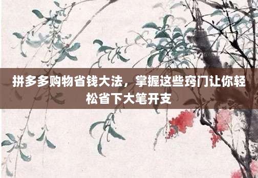 拼多多购物省钱大法,掌握这些窍门让你轻松省下大笔开支-第1张图片-拼多多助力 拼多多购物省钱大法,掌握这些窍门让你轻松省下大笔开支-第1张图片-拼多多助力