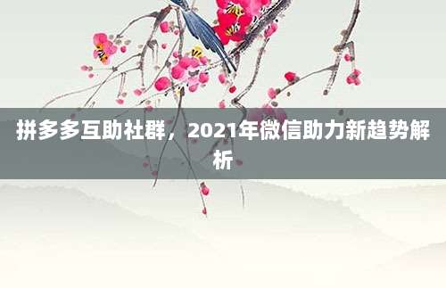 拼多多互助社群,2021年微信助力新趋势解析-第1张图片-拼多多助力 拼多多互助社群,2021年微信助力新趋势解析-第1张图片-拼多多助力