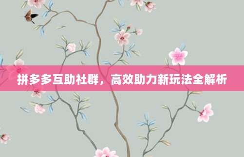 拼多多互助社群,高效助力新玩法全解析-第1张图片-拼多多助力 拼多多互助社群,高效助力新玩法全解析-第1张图片-拼多多助力