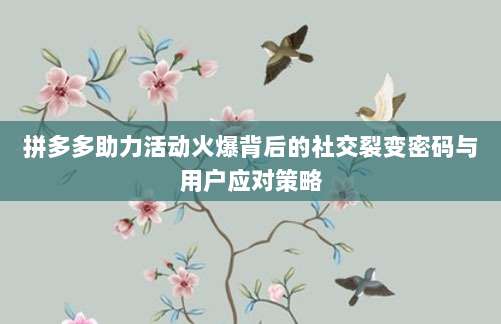 拼多多助力活动火爆背后的社交裂变密码与用户应对策略-第1张图片-拼多多助力 拼多多助力活动火爆背后的社交裂变密码与用户应对策略-第1张图片-拼多多助力