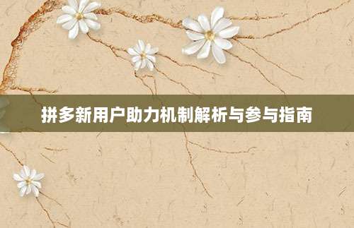 拼多新用户助力机制解析与参与指南-第1张图片-拼多多助力 拼多新用户助力机制解析与参与指南-第1张图片-拼多多助力