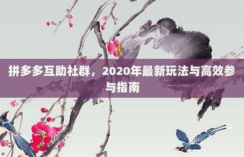 拼多多互助社群,2020年最新玩法与高效参与指南-第1张图片-拼多多助力 拼多多互助社群,2020年最新玩法与高效参与指南-第1张图片-拼多多助力