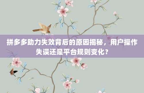 拼多多助力失效背后的原因揭秘，用户操作失误还是平台规则变化？-第1张图片-拼多多助力