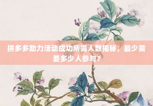拼多多助力活动成功所需人数揭秘,最少需要多少人参与?-第1张图片-拼多多助力 拼多多助力活动成功所需人数揭秘,最少需要多少人参与?-第1张图片-拼多多助力
