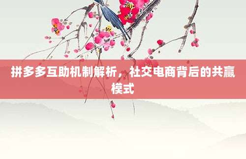 拼多多互助机制解析,社交电商背后的共赢模式-第1张图片-拼多多助力 拼多多互助机制解析,社交电商背后的共赢模式-第1张图片-拼多多助力