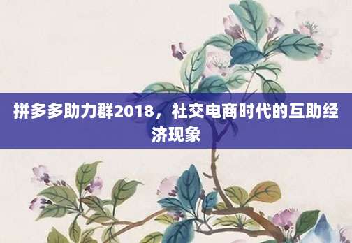 拼多多助力群2018,社交电商时代的互助经济现象-第1张图片-拼多多助力 拼多多助力群2018,社交电商时代的互助经济现象-第1张图片-拼多多助力