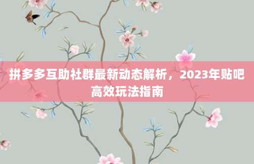 拼多多互助社群最新动态解析,2023年贴吧高效玩法指南-第1张图片-拼多多助力 拼多多互助社群最新动态解析,2023年贴吧高效玩法指南-第1张图片-拼多多助力