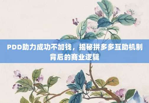 PDD助力成功不加钱,揭秘拼多多互助机制背后的商业逻辑-第1张图片-拼多多助力 PDD助力成功不加钱,揭秘拼多多互助机制背后的商业逻辑-第1张图片-拼多多助力