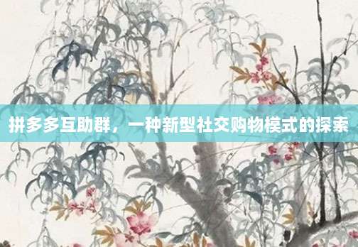 拼多多互助群,一种新型社交购物模式的探索-第1张图片-拼多多助力 拼多多互助群,一种新型社交购物模式的探索-第1张图片-拼多多助力