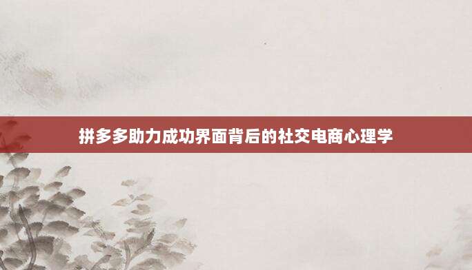 拼多多助力成功界面背后的社交电商心理学-第1张图片-拼多多助力 拼多多助力成功界面背后的社交电商心理学-第1张图片-拼多多助力