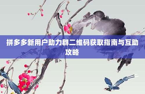 拼多多新用户助力群二维码获取指南与互助攻略-第1张图片-拼多多助力