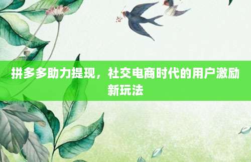 拼多多助力提现，社交电商时代的用户激励新玩法-第1张图片-拼多多助力