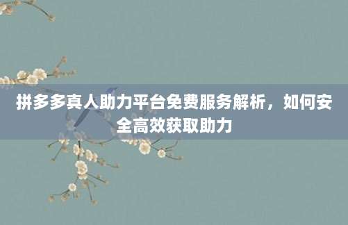 拼多多真人助力平台免费服务解析,如何安全高效获取助力-第1张图片-拼多多助力 拼多多真人助力平台免费服务解析,如何安全高效获取助力-第1张图片-拼多多助力