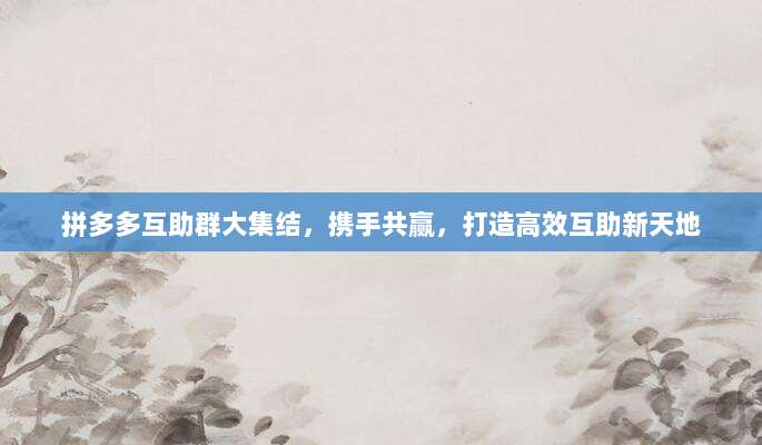 拼多多互助群大集结，携手共赢，打造高效互助新天地-第1张图片-拼多多助力