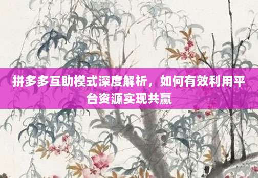 拼多多互助模式深度解析，如何有效利用平台资源实现共赢-第1张图片-拼多多助力