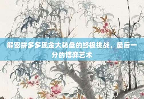 解密拼多多现金大转盘的终极挑战,最后一分的博弈艺术-第1张图片-拼多多助力 解密拼多多现金大转盘的终极挑战,最后一分的博弈艺术-第1张图片-拼多多助力