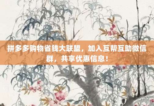 拼多多购物省钱大联盟,加入互帮互助微信群,共享优惠信息!-第1张图片-拼多多助力 拼多多购物省钱大联盟,加入互帮互助微信群,共享优惠信息!-第1张图片-拼多多助力
