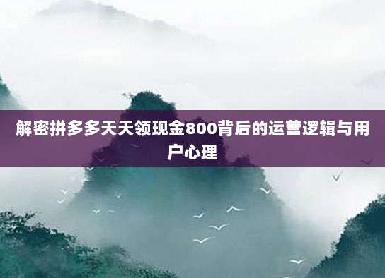 解密拼多多天天领现金800背后的运营逻辑与用户心理-第1张图片-拼多多助力 解密拼多多天天领现金800背后的运营逻辑与用户心理-第1张图片-拼多多助力