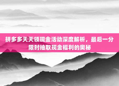 拼多多天天领现金活动深度解析,最后一分限时抽取现金福利的奥秘-第1张图片-拼多多助力 拼多多天天领现金活动深度解析,最后一分限时抽取现金福利的奥秘-第1张图片-拼多多助力