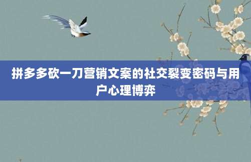 拼多多砍一刀营销文案的社交裂变密码与用户心理博弈-第1张图片-拼多多助力 拼多多砍一刀营销文案的社交裂变密码与用户心理博弈-第1张图片-拼多多助力