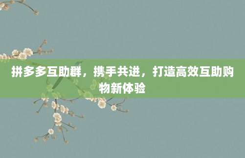 拼多多互助群,携手共进,打造高效互助购物新体验-第1张图片-拼多多助力 拼多多互助群,携手共进,打造高效互助购物新体验-第1张图片-拼多多助力
