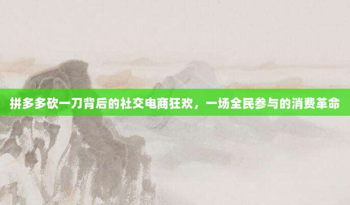 拼多多砍一刀背后的社交电商狂欢,一场全民参与的消费革命-第1张图片-拼多多助力 拼多多砍一刀背后的社交电商狂欢,一场全民参与的消费革命-第1张图片-拼多多助力