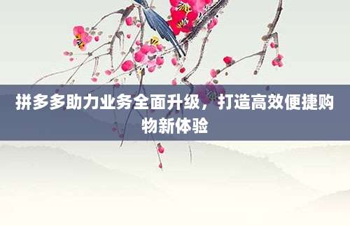 拼多多助力业务全面升级,打造高效便捷购物新体验-第1张图片-拼多多助力 拼多多助力业务全面升级,打造高效便捷购物新体验-第1张图片-拼多多助力