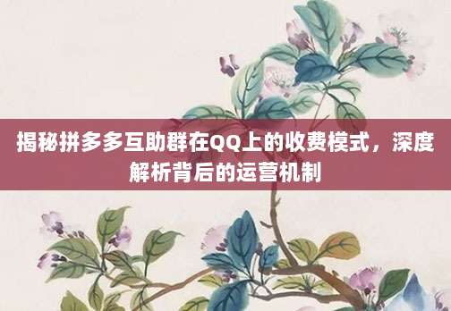 揭秘拼多多互助群在QQ上的收费模式，深度解析背后的运营机制-第1张图片-拼多多助力