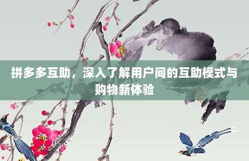 拼多多互助，深入了解用户间的互助模式与购物新体验-第1张图片-拼多多助力