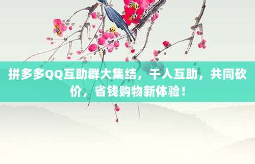 拼多多QQ互助群大集结,千人互助,共同砍价,省钱购物新体验!-第1张图片-拼多多助力 拼多多QQ互助群大集结,千人互助,共同砍价,省钱购物新体验!-第1张图片-拼多多助力