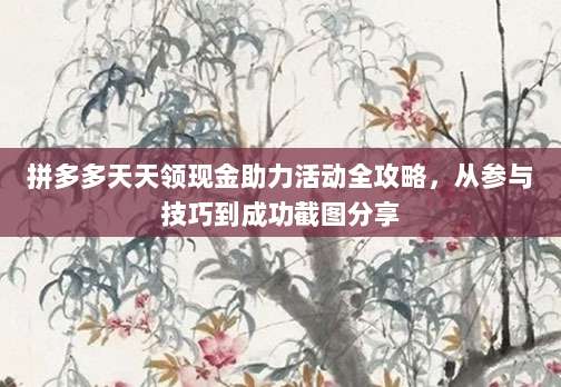 拼多多天天领现金助力活动全攻略，从参与技巧到成功截图分享-第1张图片-拼多多助力