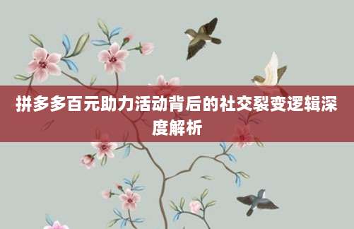拼多多百元助力活动背后的社交裂变逻辑深度解析-第1张图片-拼多多助力