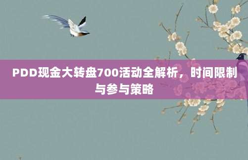 PDD现金大转盘700活动全解析，时间限制与参与策略-第1张图片-拼多多助力