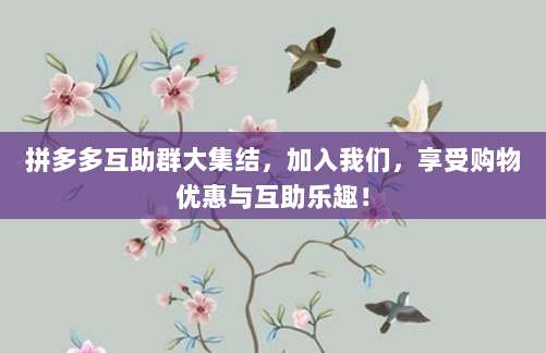 拼多多互助群大集结,加入我们,享受购物优惠与互助乐趣!-第1张图片-拼多多助力 拼多多互助群大集结,加入我们,享受购物优惠与互助乐趣!-第1张图片-拼多多助力