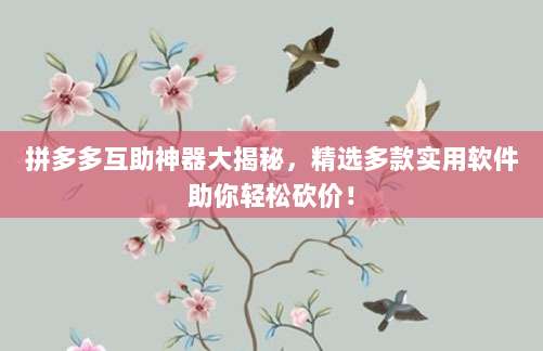 拼多多互助神器大揭秘,精选多款实用软件助你轻松砍价!-第1张图片-拼多多助力 拼多多互助神器大揭秘,精选多款实用软件助你轻松砍价!-第1张图片-拼多多助力