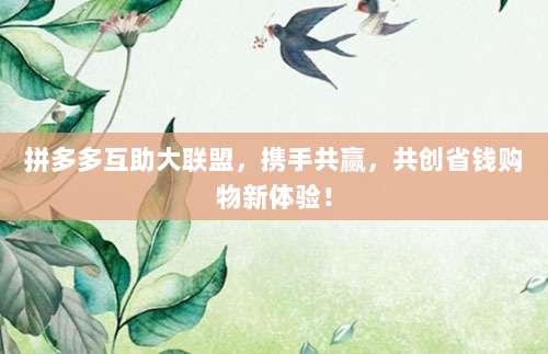 拼多多互助大联盟，携手共赢，共创省钱购物新体验！-第1张图片-拼多多助力