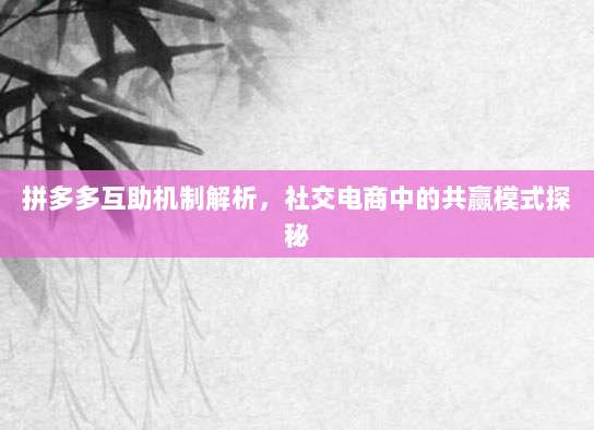 拼多多互助机制解析，社交电商中的共赢模式探秘-第1张图片-拼多多助力