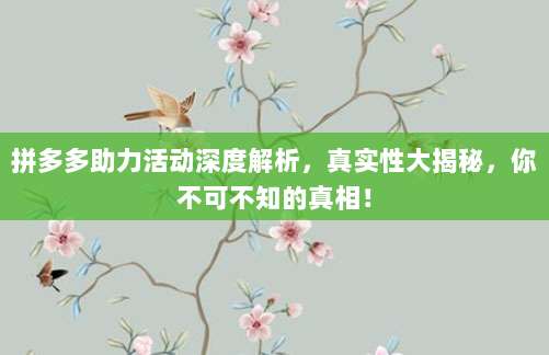 拼多多助力活动深度解析,真实性大揭秘,你不可不知的真相!-第1张图片-拼多多助力 拼多多助力活动深度解析,真实性大揭秘,你不可不知的真相!-第1张图片-拼多多助力