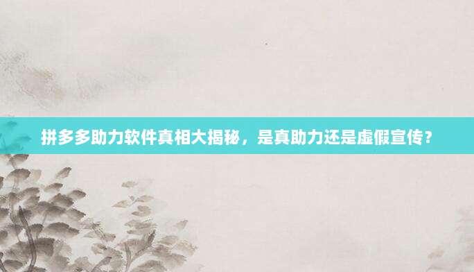 拼多多助力软件真相大揭秘，是真助力还是虚假宣传？-第1张图片-拼多多助力
