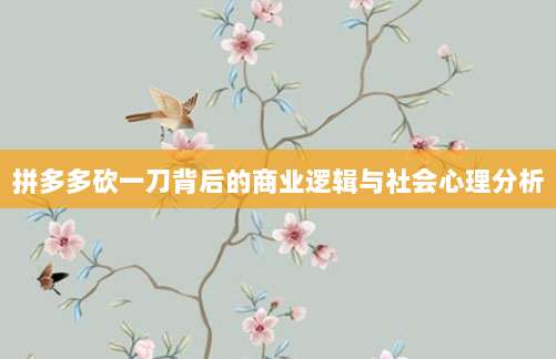 拼多多砍一刀背后的商业逻辑与社会心理分析-第1张图片-拼多多助力 拼多多砍一刀背后的商业逻辑与社会心理分析-第1张图片-拼多多助力