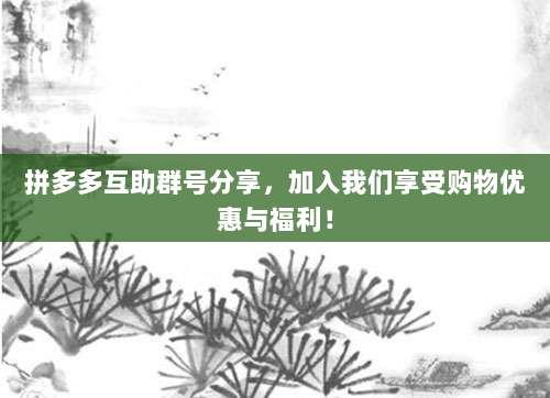 拼多多互助群号分享，加入我们享受购物优惠与福利！-第1张图片-拼多多助力