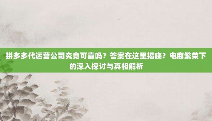 拼多多代运营公司究竟可靠吗?答案在这里揭晓?电商繁荣下的深入探讨与真相解析-第1张图片-拼多多助力 拼多多代运营公司究竟可靠吗?答案在这里揭晓?电商繁荣下的深入探讨与真相解析-第1张图片-拼多多助力