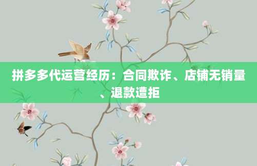 拼多多代运营经历:合同欺诈、店铺无销量、退款遭拒-第1张图片-拼多多助力 拼多多代运营经历:合同欺诈、店铺无销量、退款遭拒-第1张图片-拼多多助力