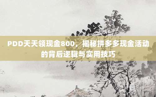 PDD天天领现金800,揭秘拼多多现金活动的背后逻辑与实用技巧-第1张图片-拼多多助力 PDD天天领现金800,揭秘拼多多现金活动的背后逻辑与实用技巧-第1张图片-拼多多助力