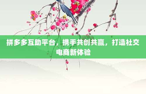 拼多多互助平台,携手共创共赢,打造社交电商新体验-第1张图片-拼多多助力 拼多多互助平台,携手共创共赢,打造社交电商新体验-第1张图片-拼多多助力