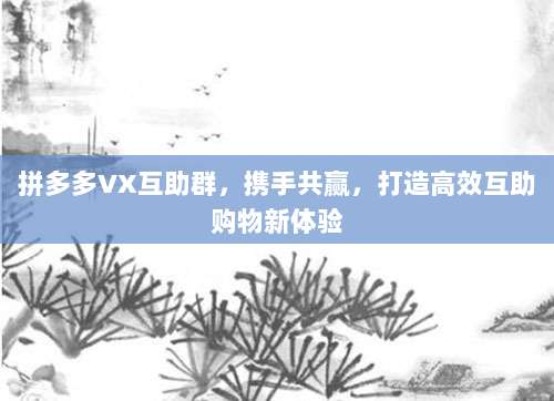 拼多多VX互助群,携手共赢,打造高效互助购物新体验-第1张图片-拼多多助力 拼多多VX互助群,携手共赢,打造高效互助购物新体验-第1张图片-拼多多助力