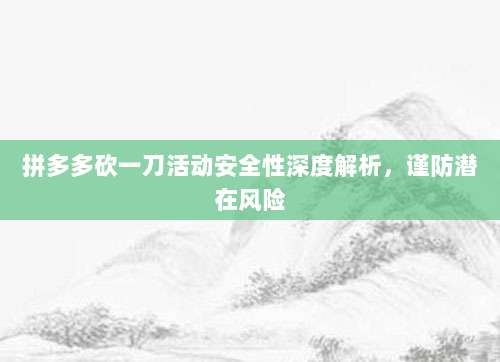 拼多多砍一刀活动安全性深度解析，谨防潜在风险-第1张图片-拼多多助力